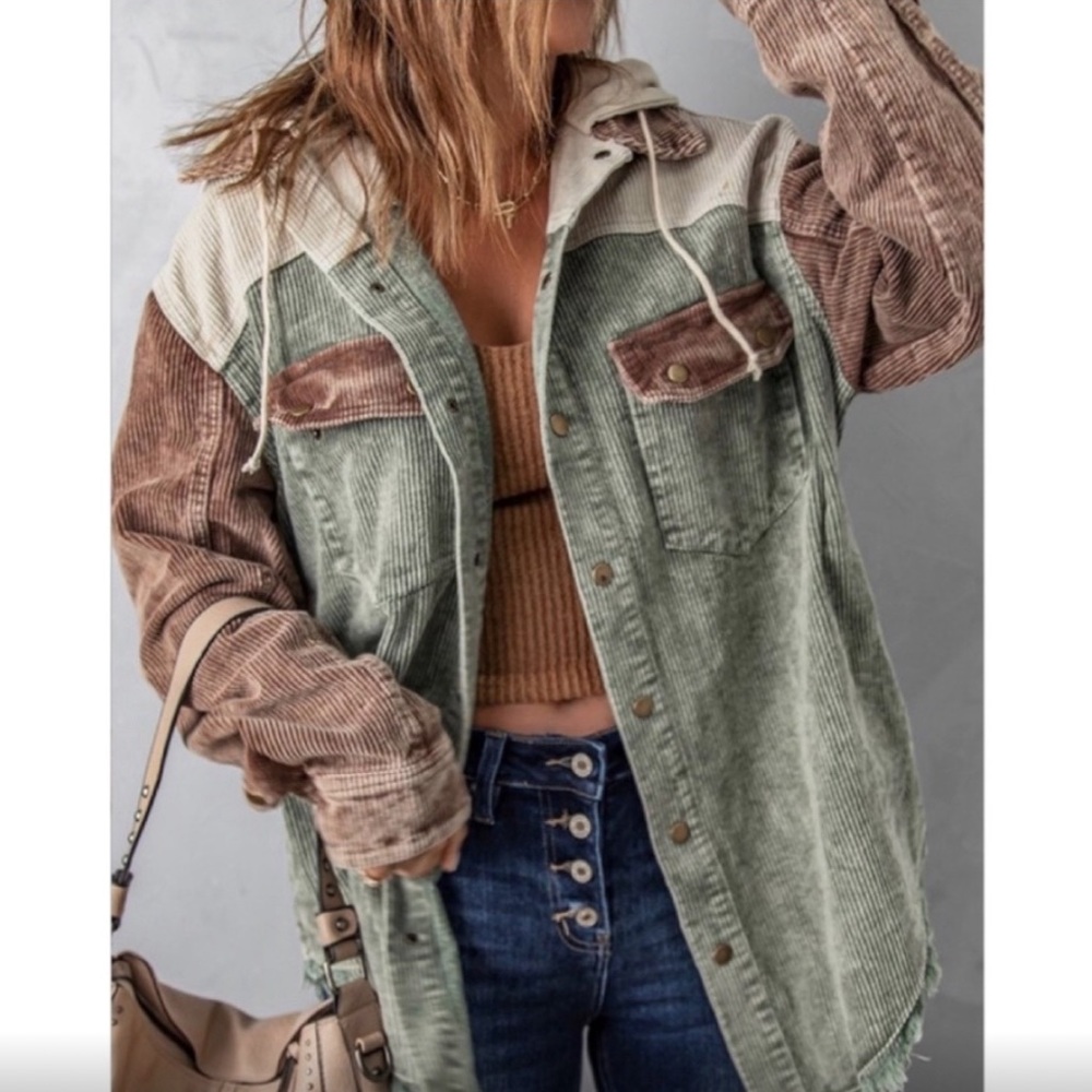 Corduroy Hooded Shacket Large